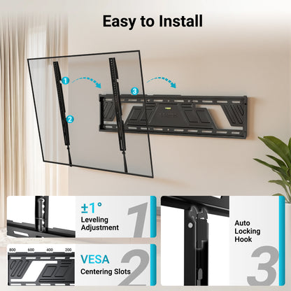 BONTEC feste TV-Wandhalterung für 43 bis 100 Zoll Flach- und Curved-Fernseher, ultraschlank 23 mm flaches Profil, hohe Belastbarkeit 100 kg, maximale VESA 800x600mm, einteilige Platte, sauberes, bündiges Design