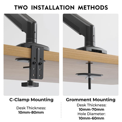 BONTEC Einzel-Monitorarm-Schreibtischhalterung für 24-38 Zoll Flach- oder Curved-Bildschirme, Gasfeder Verstellbarer 12kg Robuster Monitorarm mit Neigung Schwenkung Drehung, VESA 75x75/100x100 mm, Kabelmanagementsystem