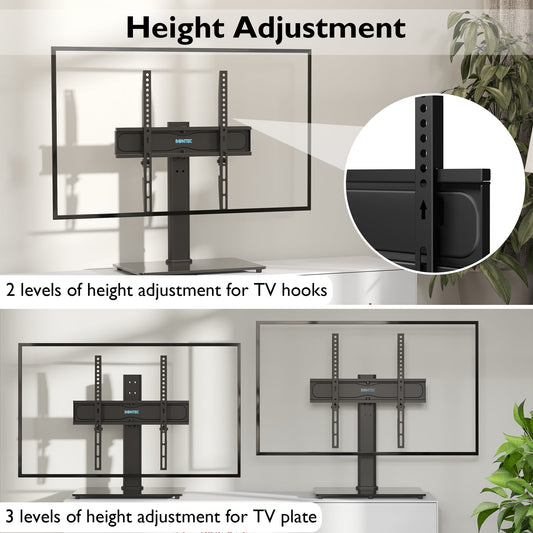 BONTEC TV Ständer mit Halterung, schwenkbar, für 26-55 Zoll LED OLED LCD Plasma Flach- und Curved-Bildschirme, höhenverstellbarer Fernsehständer mit gehärtetem Glasfuß, max. VESA 400x400mm bis 45KG
