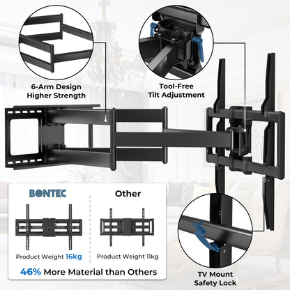 BONTEC TV-Wandhalterung für 60–110-Zoll-Fernseher, hält bis zu 125 kg, robuste Wandhalterung aus Stahl, ausziehbar bis 1016 mm, max. VESA 800x600 mm, schwenk- und neigbare Wandhalterung mit Doppelarmen, voll bewegliches Design