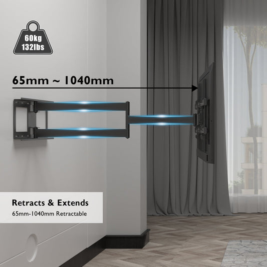 BONTEC TV-Wandhalterung, extra langer Gelenkarm für 32-75 Zoll Fernseher, voll bewegliche TV-Wandhalterung, neigbar, schwenkbar, drehbar, universelle Wandhalterung, bis zu 60 kg, Max VESA 600x400mm, platzsparend