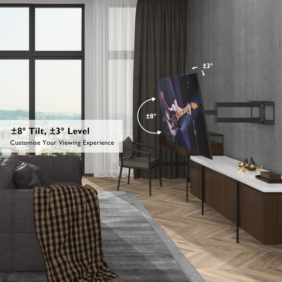 BONTEC TV-Wandhalterung, universal für 32-70 Zoll Fernseher, extra langer Schwenkarm 850mm, neigbar, schwenkbar, drehbar, volle Bewegungsfreiheit, VESA max. 400x400mm, 60kg Tragkraft