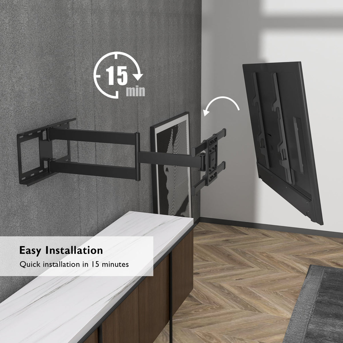BONTEC TV-Wandhalterung, universal für 32-70 Zoll Fernseher, extra langer Schwenkarm 850mm, neigbar, schwenkbar, drehbar, volle Bewegungsfreiheit, VESA max. 400x400mm, 60kg Tragkraft