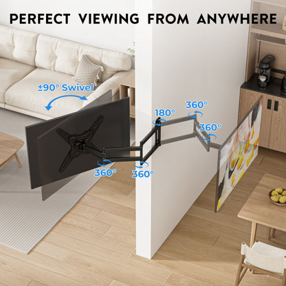 BONTEC TV-Wandhalterung für 26-65 Zoll LED LCD OLED Flach und Curved, volle Beweglichkeit Neigung und Schwenkung TV Wandhalterung mit 950mm Auszug, Universell VESA 400x400mm, Eck-TV-Halterung 35kg für Wohnzimmer Schlafzimmer