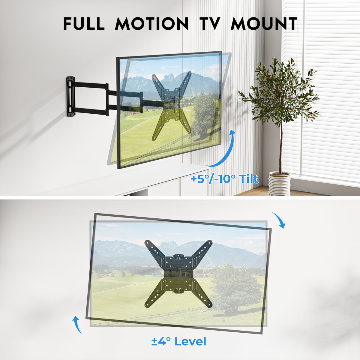 BONTEC TV-Wandhalterung für 26-65 Zoll LED LCD OLED Flach und Curved, volle Beweglichkeit Neigung und Schwenkung TV Wandhalterung mit 950mm Auszug, Universell VESA 400x400mm, Eck-TV-Halterung 35kg für Wohnzimmer Schlafzimmer