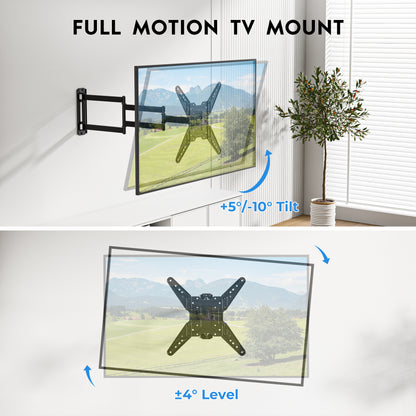 BONTEC TV-Wandhalterung für 26-65 Zoll LED LCD OLED Flach und Curved, volle Beweglichkeit Neigung und Schwenkung TV Wandhalterung mit 950mm Auszug, Universell VESA 400x400mm, Eck-TV-Halterung 35kg für Wohnzimmer Schlafzimmer