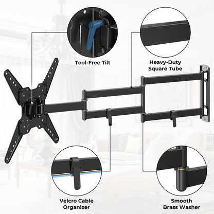 BONTEC TV-Wandhalterung für 26-65 Zoll LED LCD OLED Flach und Curved, volle Beweglichkeit Neigung und Schwenkung TV Wandhalterung mit 950mm Auszug, Universell VESA 400x400mm, Eck-TV-Halterung 35kg für Wohnzimmer Schlafzimmer