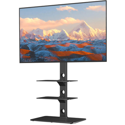 BONTEC Universal Boden-TV-Ständer für 30-70 Zoll LED OLED LCD Plasma Flach- und Curved-Bildschirme, höhenverstellbarer hoher TV-Ständer mit 3-lagigen gehärteten Glasablagen bis zu 40 kg, maximale VESA 600x400mm