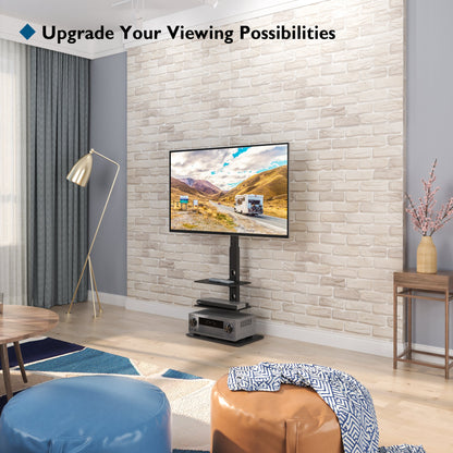 BONTEC Universal Boden-TV-Ständer für 30-70 Zoll LED OLED LCD Plasma Flach- und Curved-Bildschirme, höhenverstellbarer hoher TV-Ständer mit 3-lagigen gehärteten Glasablagen bis zu 40 kg, maximale VESA 600x400mm