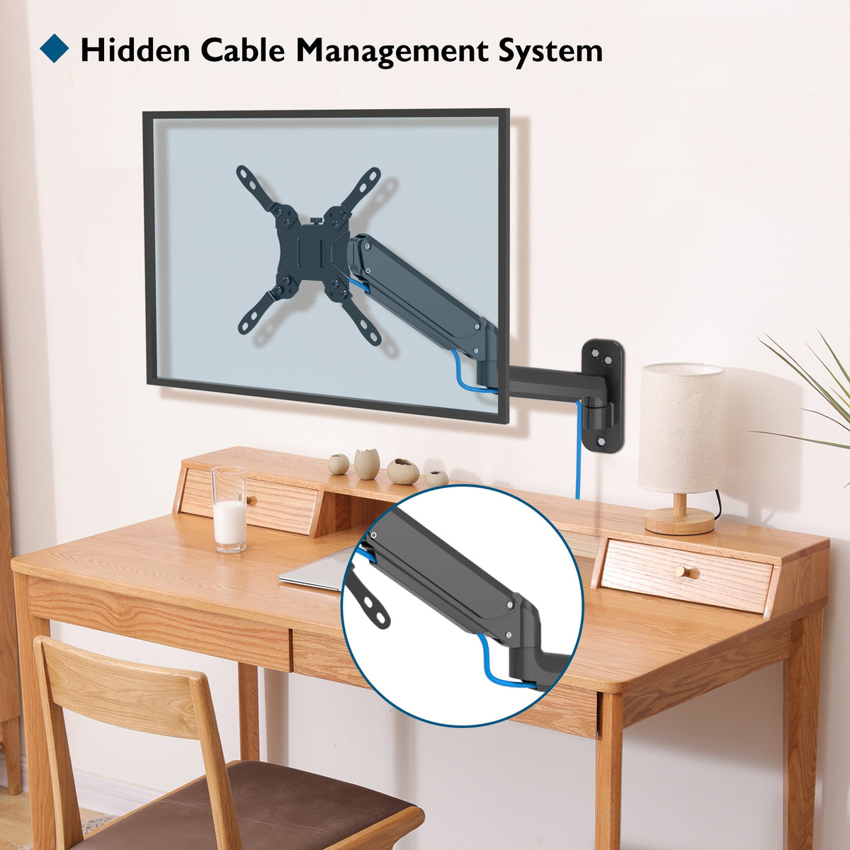 BONTEC Monitor Wandhalterung für 13-42 Zoll Bildschirme, Gasfeder Monitor Arm Wand hält bis zu 8kg, Verstellbare Neigung Schwenkbar Wand Monitor Halterung, Einzelarm mit VESA Erweiterungs-Kit passend für VESA 75/100/200