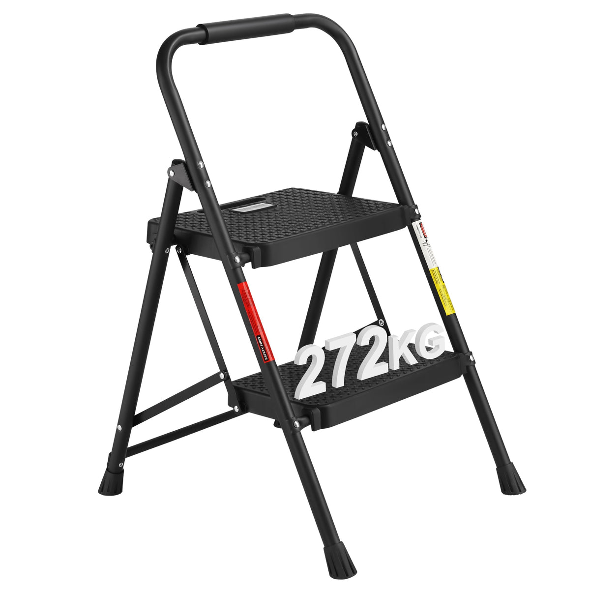 BONTEC 2-Stufen-Leiter, 272 kg Tragkraft mit breiten Anti-Rutsch-Pedalen, klappbarer Tritthocker aus Stahl, Schwammgriff, leichte, tragbare Leiter für Zuhause, Küche, Speisekammer, Innen- und Außenbereich, Schwarz
