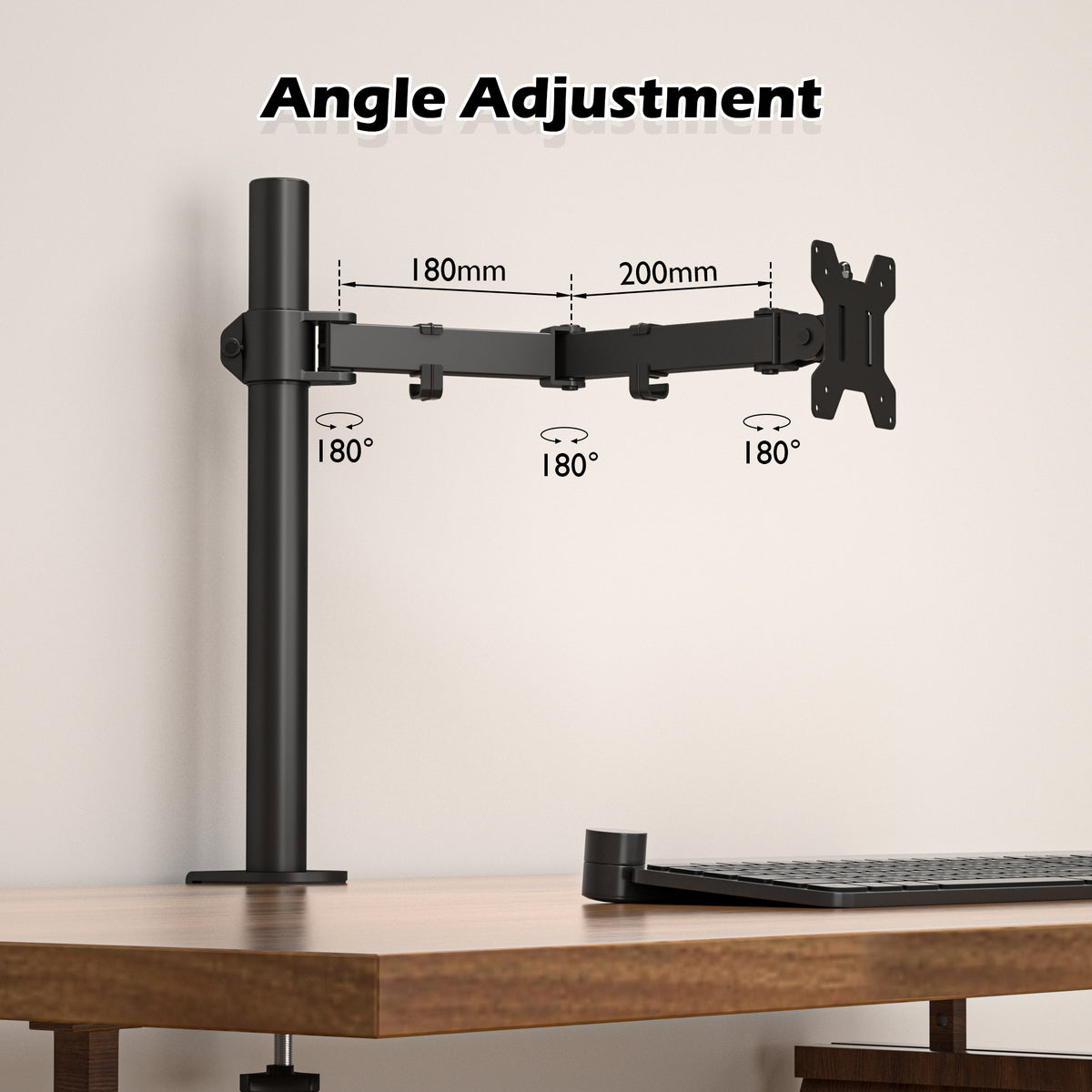 BONTEC Einzel-Monitorarm-Schreibtischhalterung für 13-32 Zoll Bildschirme, höhenverstellbar, neigbar, schwenkbar, 360° drehbar, VESA-Halterung aus Stahl bis 10 kg, passend für 75x75/100x100mm, ergonomisch, platzsparend, langlebiges Design