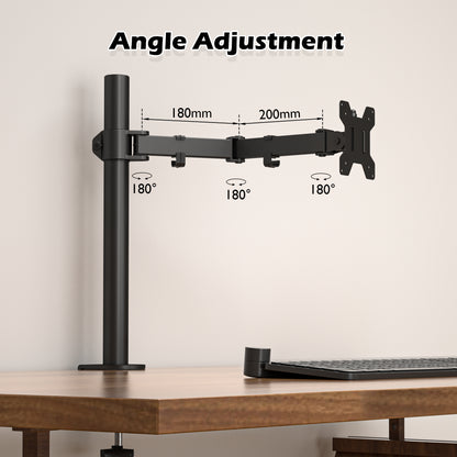 BONTEC Einzel-Monitorarm-Schreibtischhalterung für 13-32 Zoll Bildschirme, höhenverstellbar, neigbar, schwenkbar, 360° drehbar, VESA-Halterung aus Stahl bis 10 kg, passend für 75x75/100x100mm, ergonomisch, platzsparend, langlebiges Design