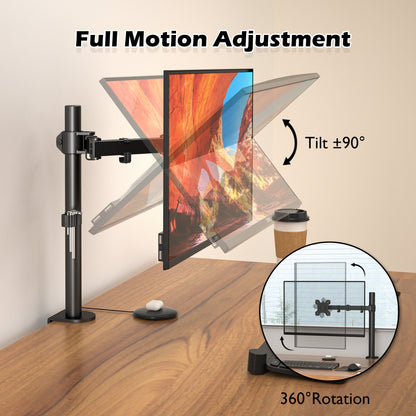 BONTEC Einzel-Monitorarm-Schreibtischhalterung für 13-32 Zoll Bildschirme, höhenverstellbar, neigbar, schwenkbar, 360° drehbar, VESA-Halterung aus Stahl bis 10 kg, passend für 75x75/100x100mm, ergonomisch, platzsparend, langlebiges Design