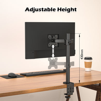 BONTEC Einzel-Monitorarm-Schreibtischhalterung für 13-32 Zoll Bildschirme, höhenverstellbar, neigbar, schwenkbar, 360° drehbar, VESA-Halterung aus Stahl bis 10 kg, passend für 75x75/100x100mm, ergonomisch, platzsparend, langlebiges Design