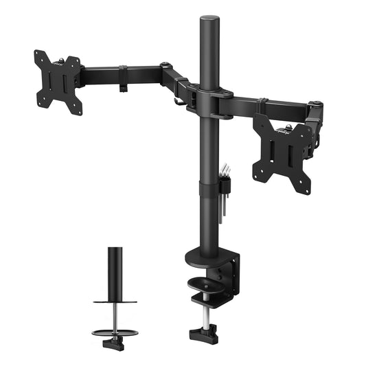 BONTEC Dual Monitor Halterung für 13–27 Zoll Computermonitore, VESA 75x75/100x100, vollständig beweglicher Monitorarm mit 360° Drehung, höhenverstellbar bis 430 mm, max. 10 kg pro Arm