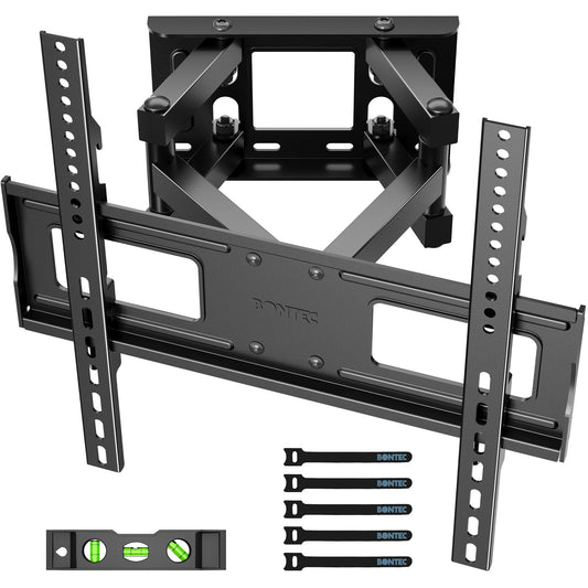 BONTEC TV-Wandhalterung für 23–70 Zoll LED LCD OLED Bildschirme, schwenkbar und neigbar, Doppelarm, ausziehbar bis 380 mm, hält 45 kg, max. VESA 400x400mm, inklusive Wasserwaage
