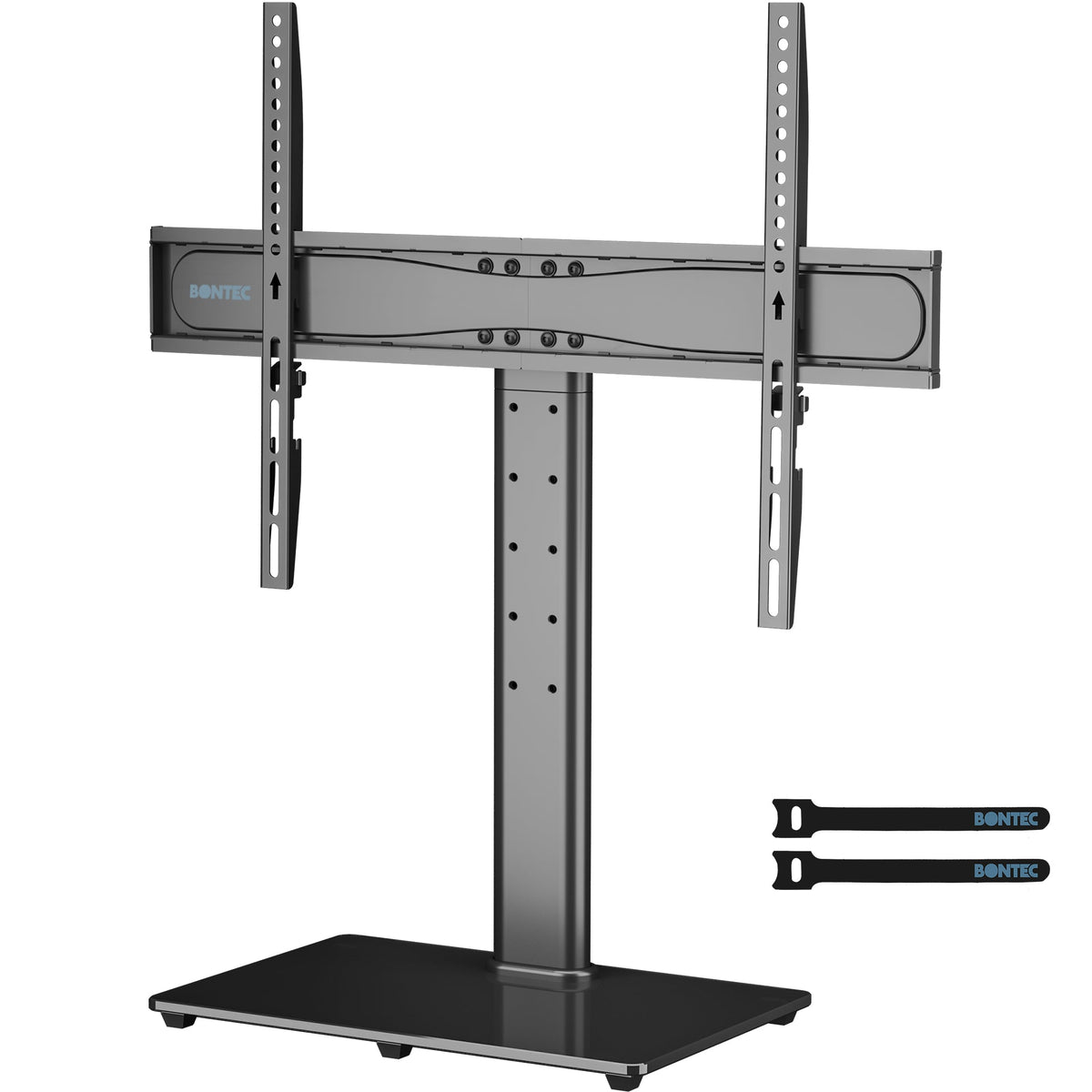 BONTEC Universal TV-Tischständer mit Halterung für 32-65 Zoll LCD-/LED-/Plasma-Fernseher, höhenverstellbarer TV-Ständer mit gehärtetem Glasfuß und Kabelmanagement, hält 45 kg und max. VESA 600x400mm