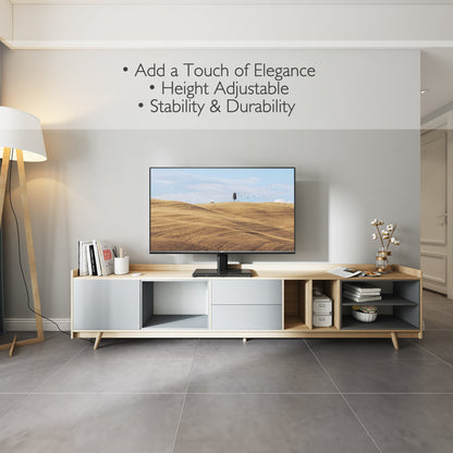 BONTEC Universal TV-Tischständer mit Halterung für 32-65 Zoll LCD-/LED-/Plasma-Fernseher, höhenverstellbarer TV-Ständer mit gehärtetem Glasfuß und Kabelmanagement, hält 45 kg und max. VESA 600x400mm