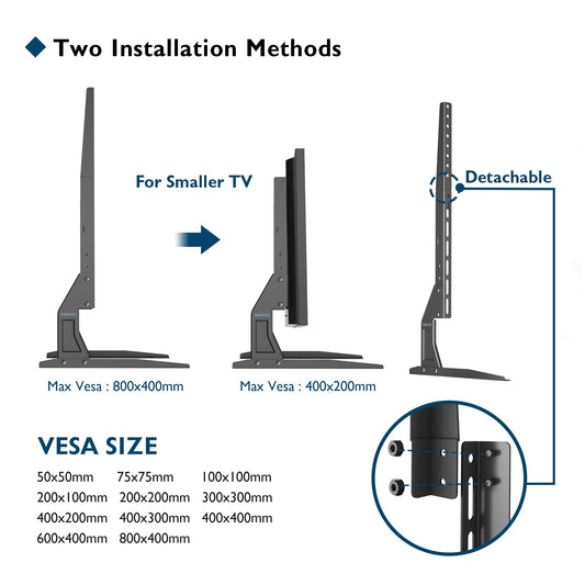 BONTEC Universal TV-Tischständer Standfuß für 22-65 Zoll LCD/LED/OLED/Plasma-Fernseher, Ersatz-TV-Standfußbeine für Bildschirm-Monitorerhöhung, hält sicher 50 kg und max. VESA 800x400mm