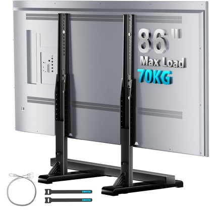 BONTEC Universal TV-Ständer für 24-86 Zoll Fernseher, 70 kg Tragkraft, VESA 100x100-800x600 mm, 7 Höhenstufen, Kippsicherungsgurt, versteckte Standfüße, Tisch-TV-Ständer mit TV-Beinen für Wohnzimmer