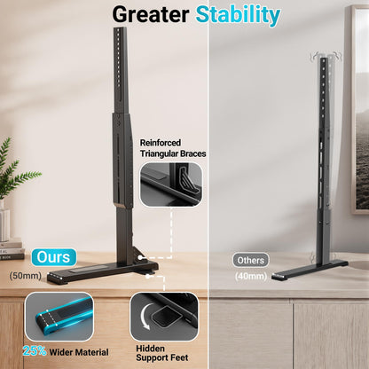 BONTEC Universal TV-Ständer für 24-86 Zoll Fernseher, 70 kg Tragkraft, VESA 100x100-800x600 mm, 7 Höhenstufen, Kippsicherungsgurt, versteckte Standfüße, Tisch-TV-Ständer mit TV-Beinen für Wohnzimmer