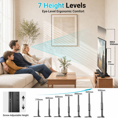 BONTEC Universal TV-Ständer für 24-86 Zoll Fernseher, 70 kg Tragkraft, VESA 100x100-800x600 mm, 7 Höhenstufen, Kippsicherungsgurt, versteckte Standfüße, Tisch-TV-Ständer mit TV-Beinen für Wohnzimmer