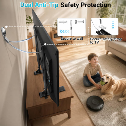 BONTEC Universal TV-Ständer für 24-86 Zoll Fernseher, 70 kg Tragkraft, VESA 100x100-800x600 mm, 7 Höhenstufen, Kippsicherungsgurt, versteckte Standfüße, Tisch-TV-Ständer mit TV-Beinen für Wohnzimmer