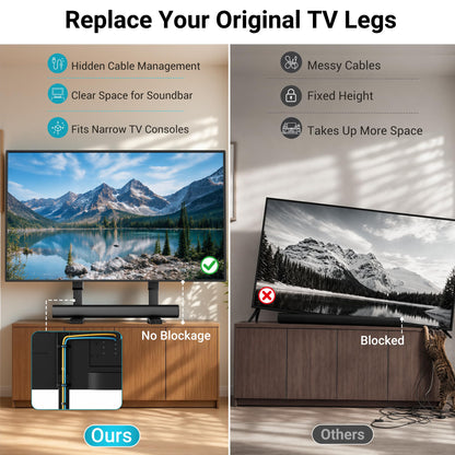 BONTEC Universal TV-Ständer für 24-86 Zoll Fernseher, 70 kg Tragkraft, VESA 100x100-800x600 mm, 7 Höhenstufen, Kippsicherungsgurt, versteckte Standfüße, Tisch-TV-Ständer mit TV-Beinen für Wohnzimmer